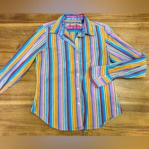 Robert Graham Rainbow Striped Button Down Shirt Size 8